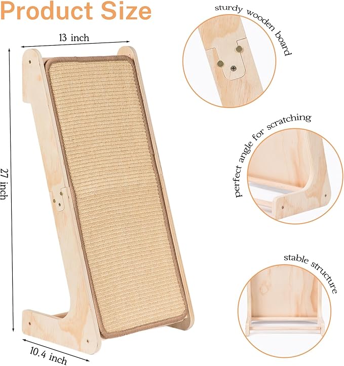 L-Shaped Cat Scratcher Ramp with Sisal Pad & Ball Toy - Furniture Protector