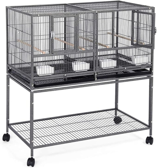Topeakmart 3 Pack Divided Breeder Parakeet Canary Lovebird Finch Budgie Bird Cages W/Rolling Stand