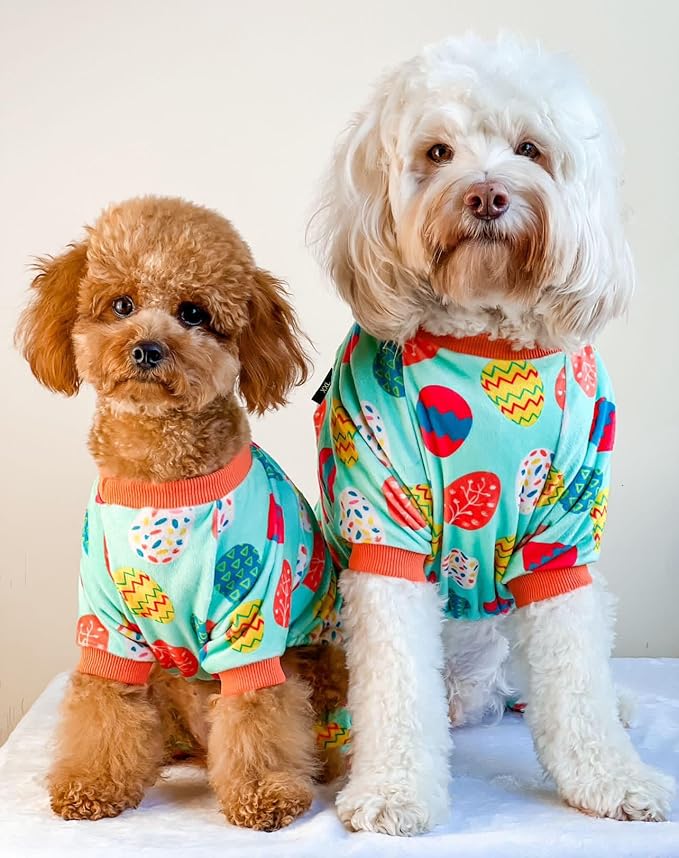 Fitwarm Easter Egg Dog Pajamas, Holiday Dog Clothes for Small Dogs Girl Boy, Pet Easter Outfit, Puppy Cat Onesie, Lightweight Velvet, Light Green, Orange, Small