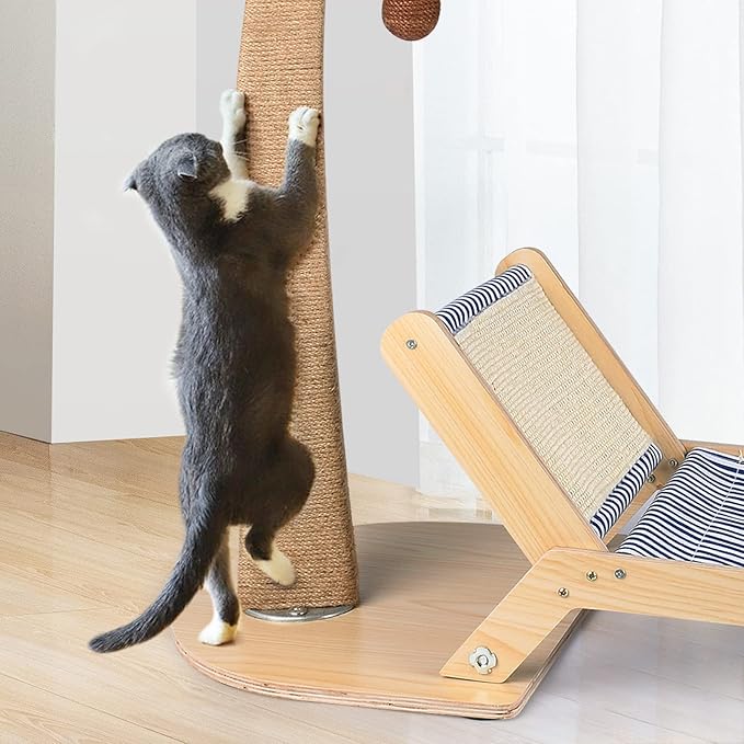 Cat Scratch Post with Lounge 2 in 1, 29.5 Inch Tall Palm Tree Cat Scratching Post for Indoor Cats, Sisal Rope Scratching Posts with Beach Chair for Cat Kitten Play and Rest