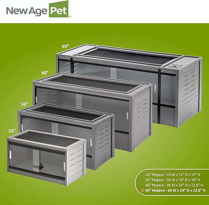 New Age Pet ECOFLEX 60-Inch Mojave Reptile Lounge in Grey- Durable, Moisture-Resistant Wood Plastic Composite Habitat with Vented Side Panels, Removable Sliding Glass Doors & Lock