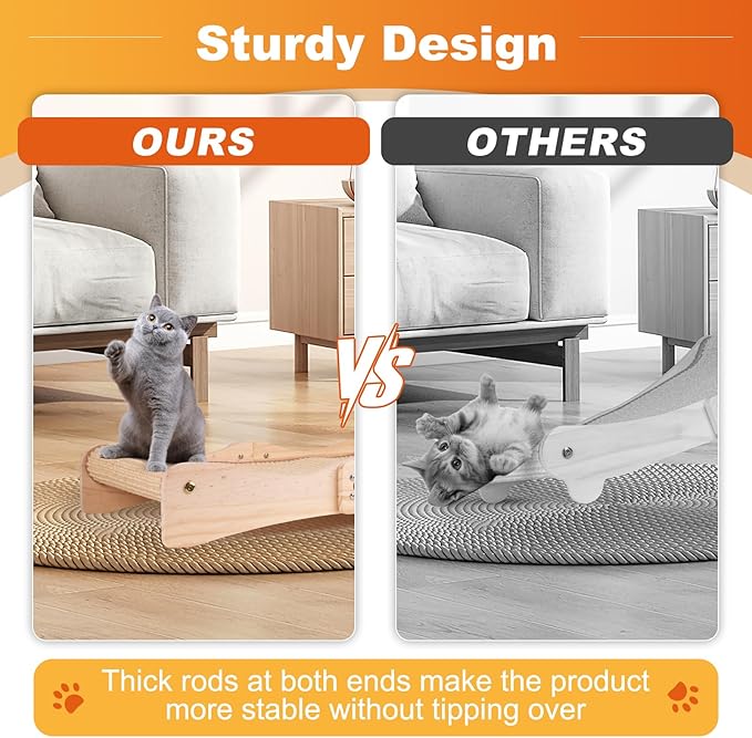 Oroonoko 2-in-1 Natural Sisal Cat Scratcher Bed & Lounge - Large Scratching Post, Cat Hammock Bed, Scratch Pad for Indoor Cats, Non-Tip Wood Base, Modern Cat Furniture, Easy Assembly (Wave Design)