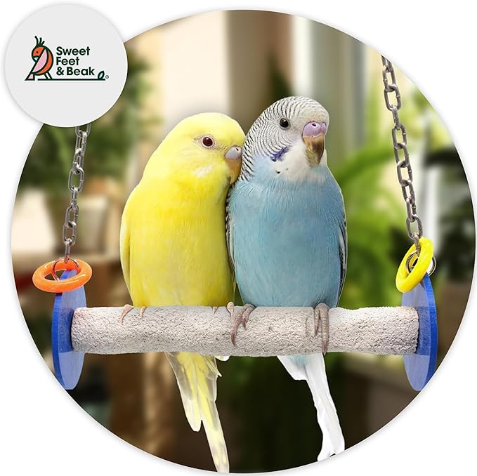 Sweet Feet and Beak Roll Bird Swing - Pumice Perch Bird Toys Trims Nails and Beaks, Safe and Non-Toxic Bird Cage Accessories for Small and Large Birds, Swinging Toys Birds Will Love, Medium 9 Inches