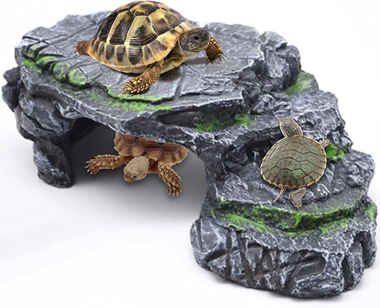 Turtle Basking Platform Turtle Tank Decoration for Aquariums & Terrarium, Turtle, Lizard, Reptile Habitat Hideout (Black)