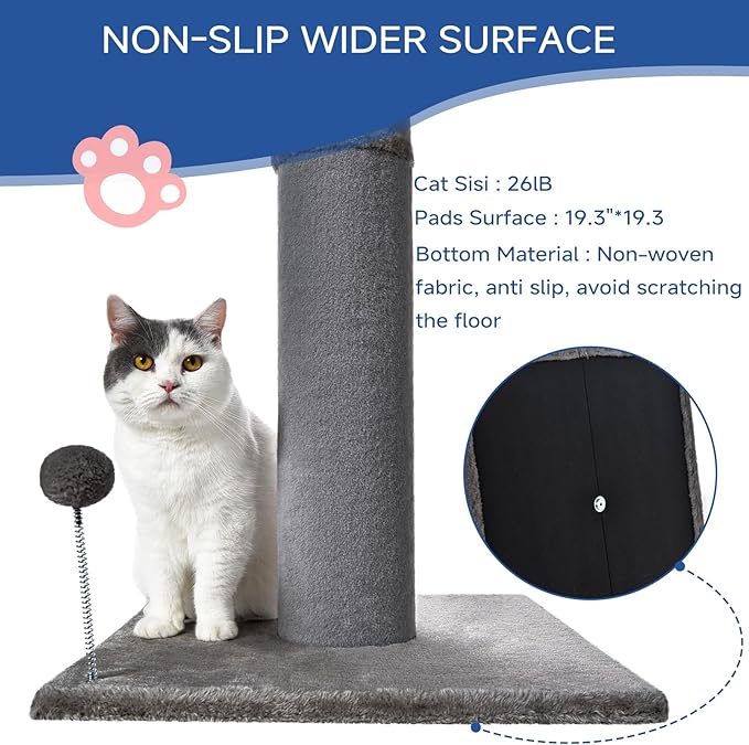 Cat Craft Bobcat Cat Scratching Post for Indoor Cats, Tall Cat Scratch Post, Carpet Cat Scratching Post with Replaceable Toys, Sturdy Base, Large, Gray