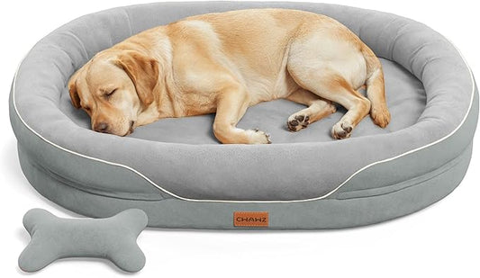 Jumbo Orthopedic Dog Bed, Big Dog Bed for Extra Large Sized Dogs with Full-Surround Bolsters, Dual-Sided Dog Cooling Bed with Memory Foam, Washable Pet Sofa Couch with Nonslip Bottom, Light Grey