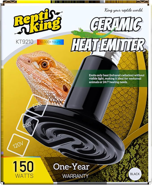 Reptile Heat Lamp, 150W Ceramic Heat Emitter for Bearded Dragon, Snake, Turtle, Ball Python & Chicken Coop, 24/7 Safe Heat Source, Durable Heat Light Bulb Reptile Tank Accessories