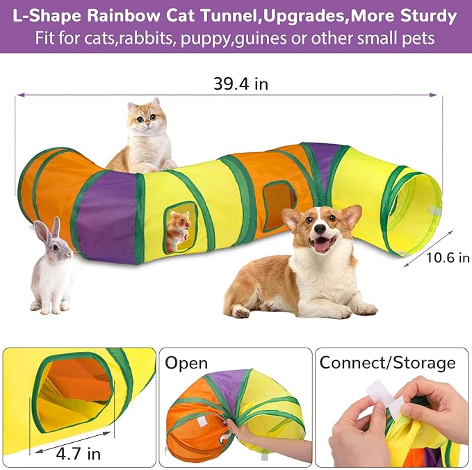 Retro Shaw Cat Toys Pack with Tunnels, Interactive Kitten Toys for Indoor Cats Kitty, Kitten Tube Tent Feather Wand Teaser Bell Fuzzy Ball Crinkly Springs Mouse (33 Pcs Large Cat Tunnel Toys Set)