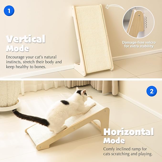 PETKARAY L Shape Cat Scratcher, Sisal Kitty Scratching Ramp, Vertical Scratch Pad for Indoor Cats, 25.3" Furniture Protector with Catnip, White