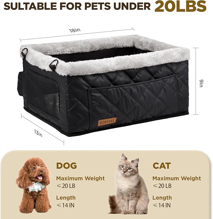 Upgrade Dog Booster Seat for Small Dogs,Small Dog Car Seat with Sturdy Metal Frame and Waterproof Leather Material for Small Pets up 20 lbs,Portable Travel Carrier with Storage Pocket