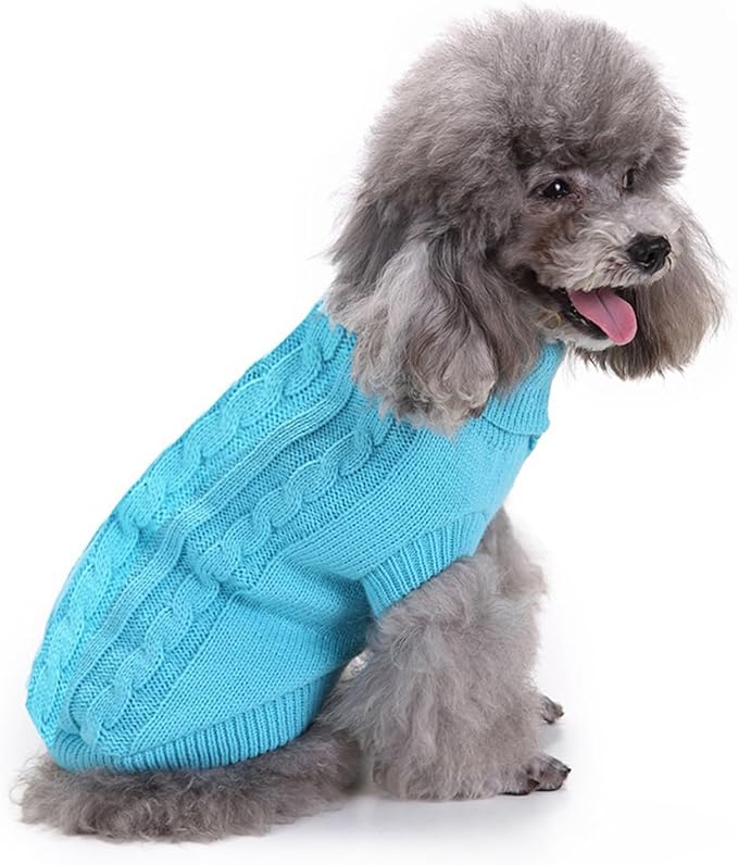 CHBORCHICEN Small Dog Sweaters Knitted Pet Cat Warm Dog Sweatshirt Winter Clothes Kitten Puppy Sweater (XX-Small, Sky Blue)