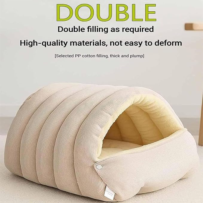 Expectation Cat Bed, Removable and Washable Winter Closed-Off Cat Bed, Soft Fluffy Warm Autumn/Winter Cats House, Washable Non-Slip Pet Sleeping Bag for Indoor Cats Small Dogs (B,Large)