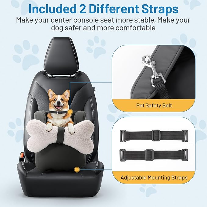 Center Console Dog Car Seat for Small Dogs Puppy Pet Booster Seat for Car PU Leather Travel Pet Car Carriers for Cat with Adjustable Safety Belt Support Pet up to 11lbs