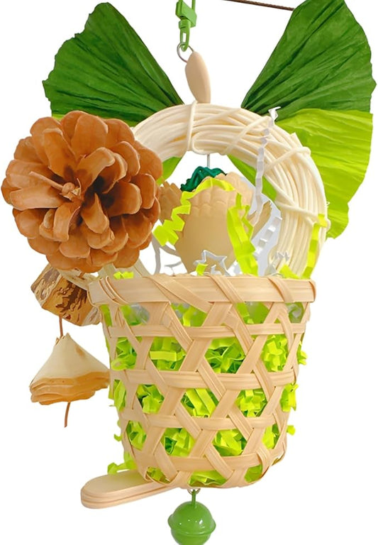 Bird Toys Foraging Shredder Hanging Toys Rope Perch with Bell Parakeet Toy Parrot Swing Climbing Standing Toys Bird Cage Accessories for Conure Cockatiel Budgies Lovebird, Green