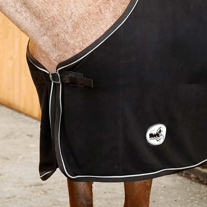 Jeffers Horse Fleece Cooler Blanket - Lightweight, Moisture-Wicking Western Blanket for Winter Warmth & Stable Use, Adjustable Fit, Durable & Easy-Care - Size 84", Black