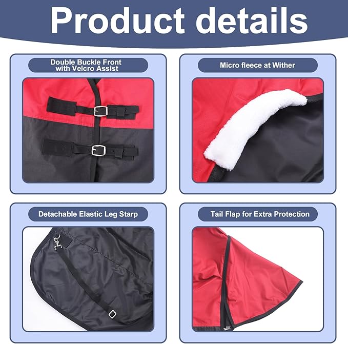 600 Denier Rip-Stop Horse Rain Sheet Lightweight Waterproof and Breathable Turnout Horse Blanket (No Fill) Red/Black 69