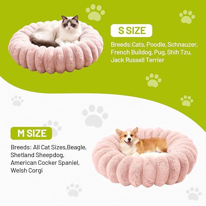 Cloudsoft Flower Cat Bed and Dog Bed, Washable Plush Pet Bed with Non-Slip Water-Resistant Bottom, Faux Furfor Cats & Small Dogs Up to 22 lbs, 22.8"x22.8" (Pink)