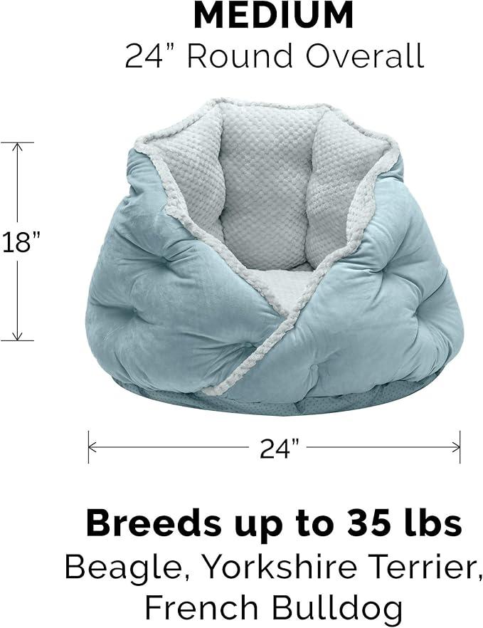 Furhaven 24" Round Pet Bed for Indoor Cats & Medium/Small Dogs, 100% Washable, For Pets Up to 35 lbs - Minky Plush & Velvet Hug Bed - Aquamarine, 24-inch