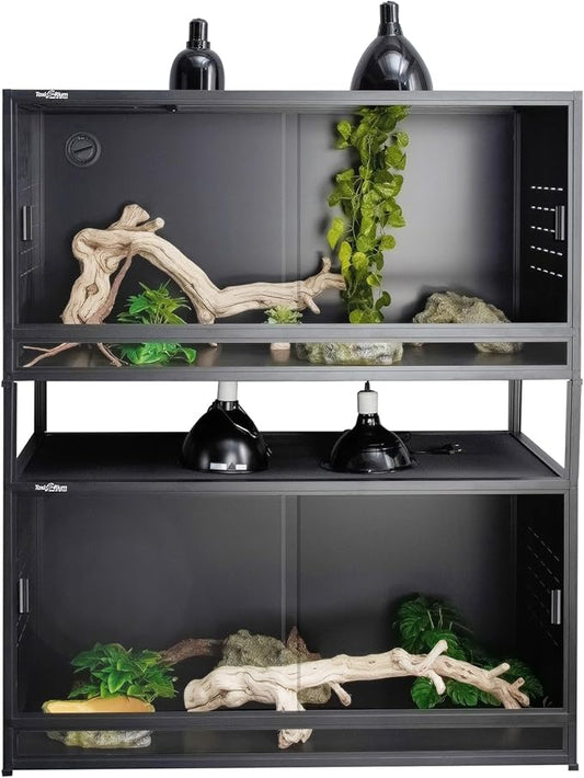 Stackable Space efficient PVC Reptile Enclosures 44 Gallon ToxiRium Large Reptile 40''x16''x16 Tank for Bearded Dragon Lizard Snake,Wide Breeding Vivarium with Sliding Doors Lock-2pcs with spacers