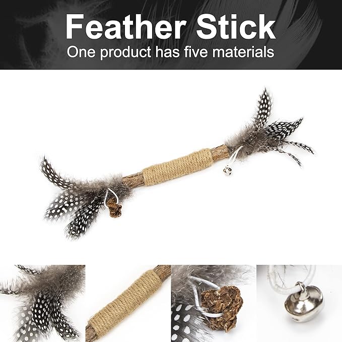 PAZ'S GIFT Catnip Toy Cat Toys Catnip Toy cat chew Toy cat Kicking silvervine Stick Teeth Cleaning Cute Kitten Teething Indoor Interactivecat Dental Care Matatabi (Feather 2pcs)