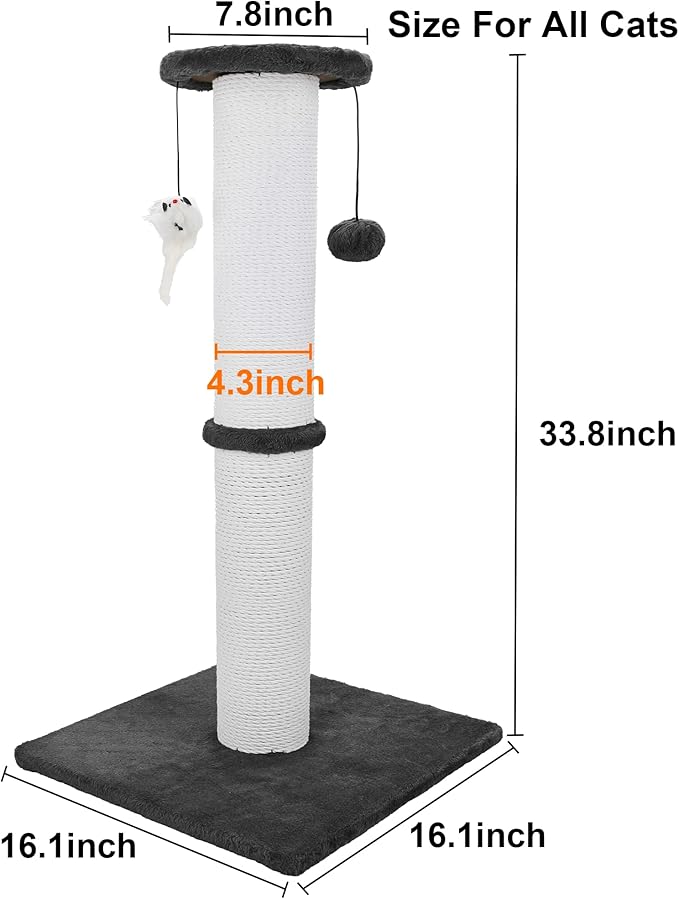 Cat Scratching Post 34 Inches Heavy Duty and Thicker Cat Scratching Post Sisal Rope with Hanging Ball and Mice Scratching Post for Indoor Cats and Adult(Bright Green)