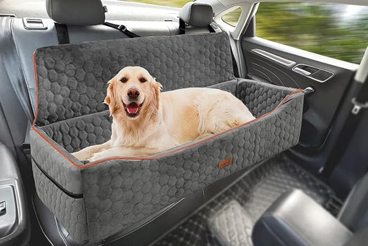 Dog Car Seat for Large Dog Under 100LBS,Pet Booster Back Seat Removable Washable Pet Travel Safety with Safety Tethers & Storage Pocket (Gray)