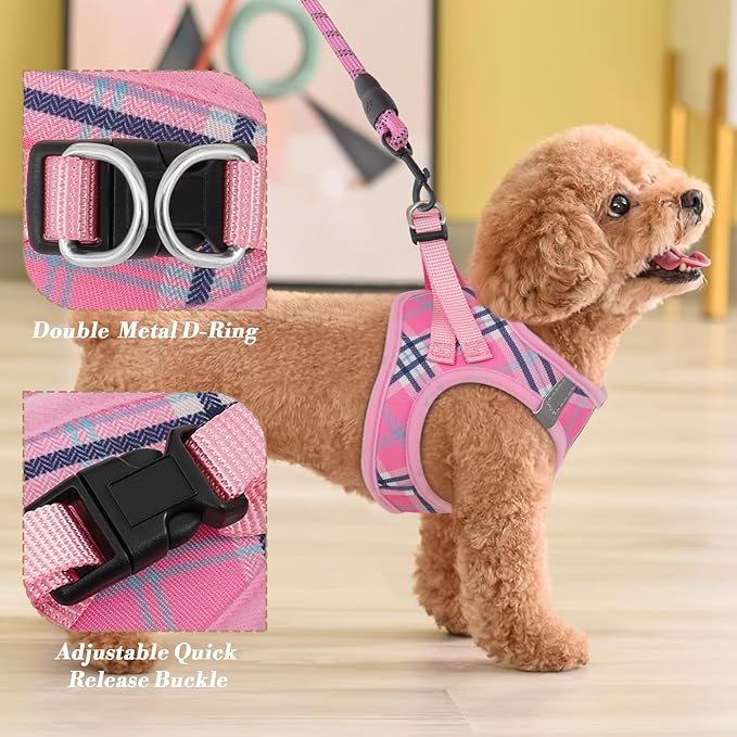 Athena Collection Small Dog Harness with 5 ft Leash, Step-in Dog Harness Leash Set Small No Pull Dog Vest Harness with Reflective Strips Adjustable Velcro, Easy Walk Puppy Harness, Pink