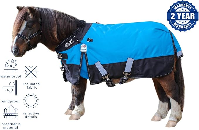 Derby Originals Nordic-Tough 1200D Heavyweight Mini Horse & Pony Turnout Blanket – Waterproof, Breathable, 300g Insulation, 210T Lining, Reflective, 2-Year Warranty (Black, 50")