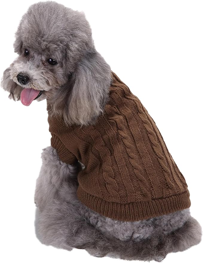 CHBORCHICEN Small Dog Sweaters Knitted Pet Cat Warm Dog Sweatshirt Winter Clothes Kitten Puppy Sweater (Small,Brown)
