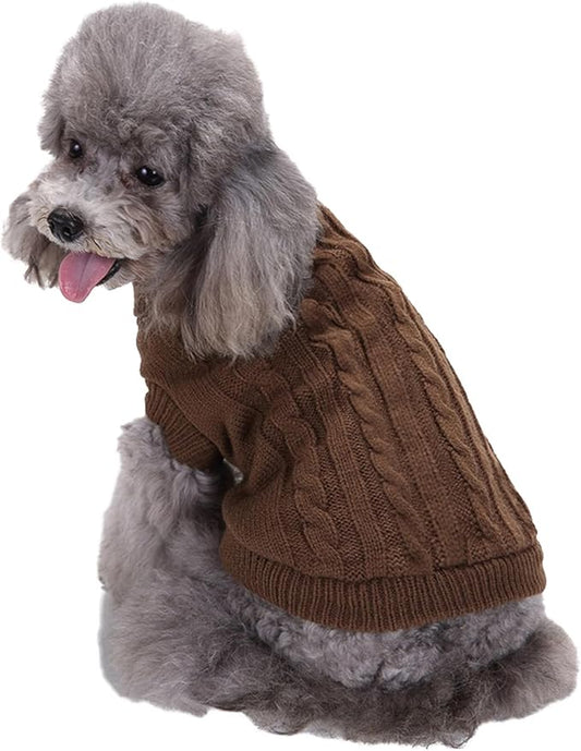 CHBORCHICEN Small Dog Sweaters Knitted Pet Cat Warm Dog Sweatshirt Winter Clothes Kitten Puppy Sweater (Small,Brown)