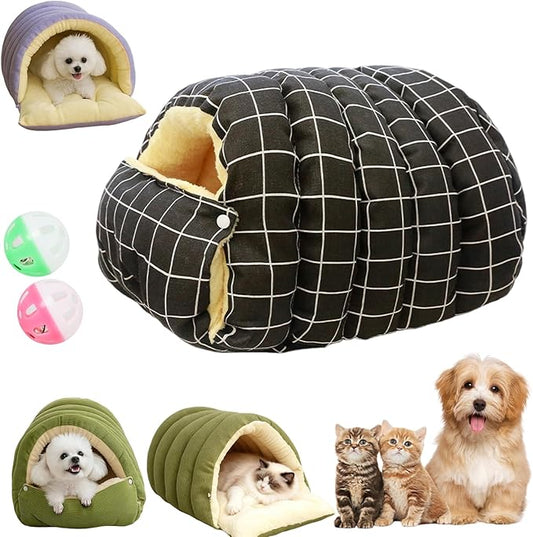 Expectation Cat Bed, Removable and Washable Winter Closed-Off Cat Bed, Soft Fluffy Warm Autumn/Winter Cats House, Washable Non-Slip Pet Sleeping Bag for Indoor Cats Small Dogs (H,Medium)