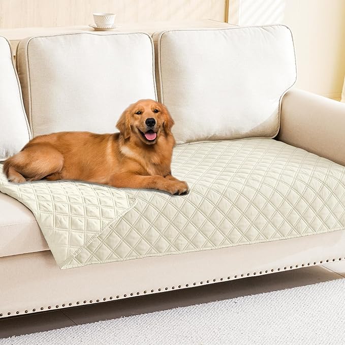 Smiry Waterproof Dog Bed Cover Pet Blanket, Soft Washable Dog Blanket for Furniture Bed Couch Sofa Reversible, Checkered (40"x80", Beige/Beige)