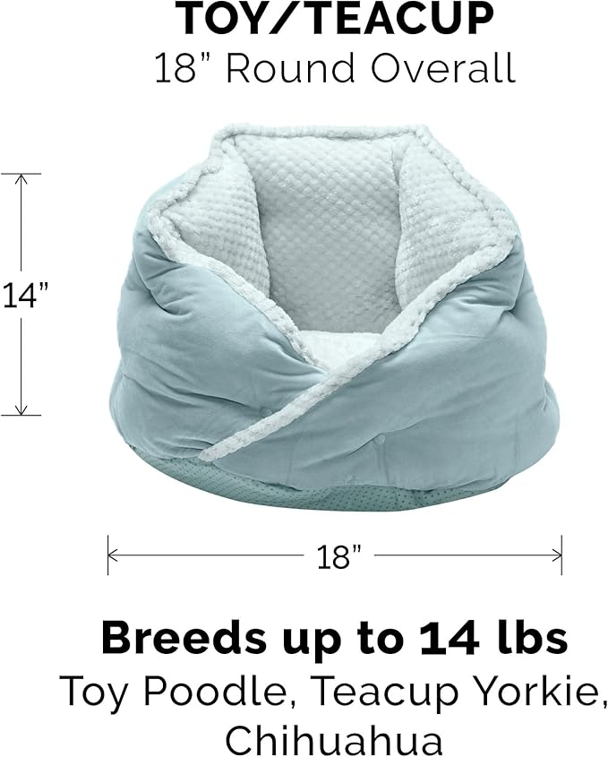 Furhaven 18" Round Pet Bed for Indoor Cats & Small Dogs, 100% Washable, For Pets Up to 14 lbs - Minky Plush & Velvet Hug Bed - Aquamarine, 18-inch
