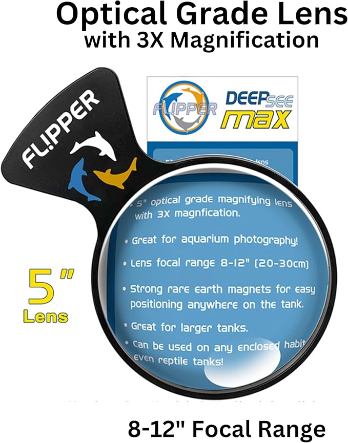 Flipper DeepSee Viewer MAX 5" Black - Coral and Fish Magnifier for Reef Tank and Freshwater Aquarium Photography and Videography - Magnetic Magnifying Glass