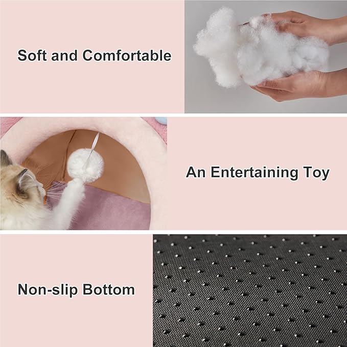 Jiupety Cute Cat Bed for Indoor Cats, Warm Soft Cave Fit for Many Cats and Puppy, Pink Rabbit, L