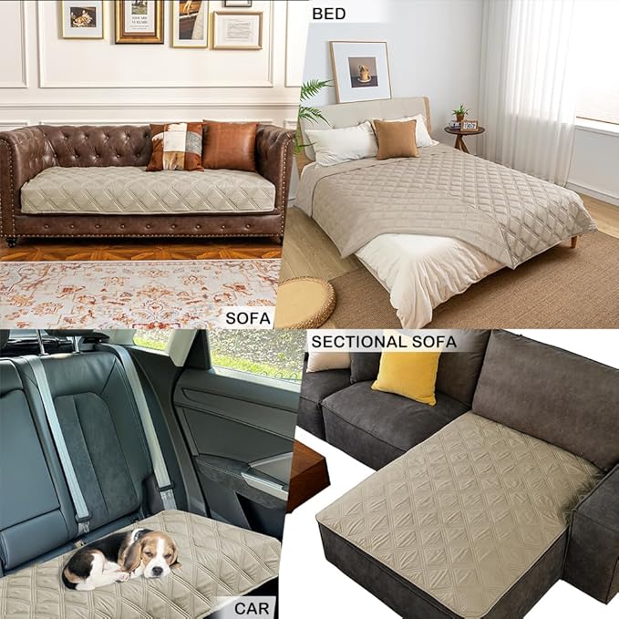 fuguitex Waterproof Dog Blanket Reversible for Small Dogs Resistant Leakproof Washable Couch Cushion Bed Protector Cover for Indoor Furniture Pet Friendly（30"*70",Brown+Khaki+Khaki
