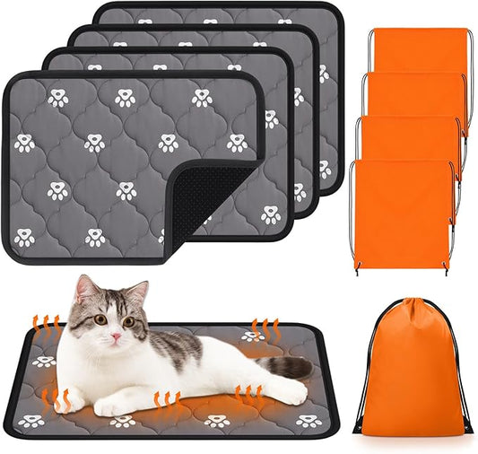 Riakrum 4 Pack Self Heating Cat Bed Pad Self Warming Pet Dog Mat Non Slip Washable Cat Kennel Crate Pad with Storage Bag for Indoor Outdoor Small Medium Dog Kitten(20 x 28 Inches)