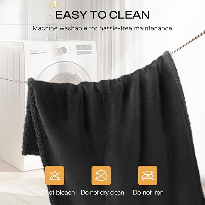 Luciphia Waterproof Pet Blanket, Liquid Pee Proof Dog Blanket for Sofa Bed Couch, Reversible Sherpa Fleece Furniture Protector Cover for Small Medium Large Dogs Cats, Black Queen Size（90" x 82"）