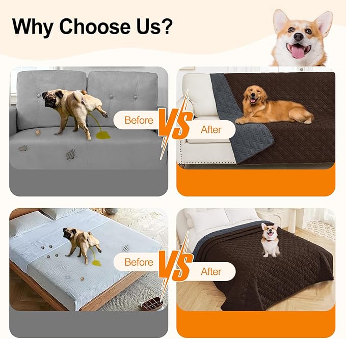 Smiry Waterproof Dog Blanket, 82x120 Inch Soft Pet Bed Cover Reversible, Washable Sofa Couch Furniture Protector for Small Medium Large Dog Puppy Cat, Geometric, Chocolate/Dark Grey