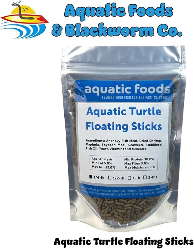 Aquatic Foods Inc. Aquatic Turtle 3/8" x 1/8" 30% Protein Floating Sticks for Aquatic & Semi Aquatic Red Ear, Painted. Map, Soft Shell Pond Turtles...WL…1/4-lb Foil Pouch Bag