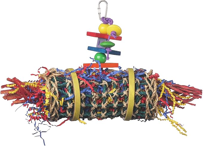 Super Bird Creations SB687 Firecracker Jr. Bird Toy - Foraging Chewing Swinging Toy for Parrots, Conures, Quakers, Pionus, Senegals - Natural Paper Shred Palm Leaves - Medium Birds, Size: 18" x 8"
