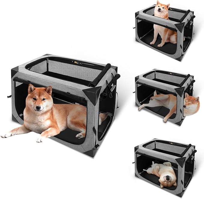 Dog Crate,30x21x21 Inch Large Dog Crate for Large or Medium Dogs, Portable and Foldable Design of Dog Cage, Perfect for Travel or Home Use, Dog Kennel with 3-Door and Durable Mesh Windows, Grey