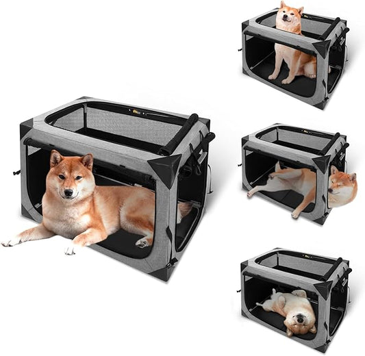 Dog Crate,30x21x21 Inch Large Dog Crate for Large or Medium Dogs, Portable and Foldable Design of Dog Cage, Perfect for Travel or Home Use, Dog Kennel with 3-Door and Durable Mesh Windows, Grey