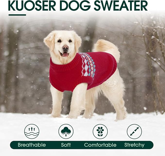 Kuoser Dog Sweater, Dog Sweaters for Small Dogs Male, Knitted Christmas Dogs Sweater, Fall Winter Puppy Apparel Pet Pullover Sweatshirt Outfits for Chihuahua, Bulldog, Dachshund, Pug, Yorkie, Red S