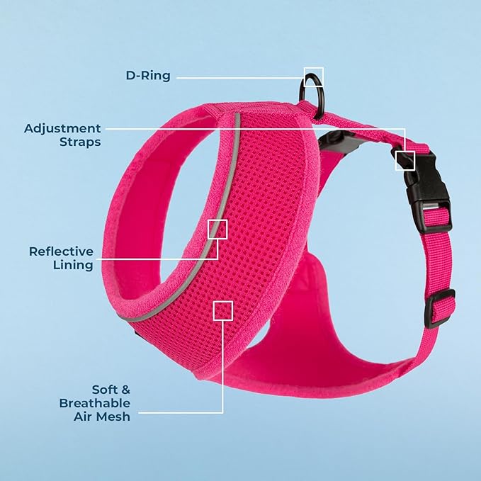 Best Pet Supplies Voyager Mesh Dog Breathable Harness Reflective Stitching, All Weather Adjustable for Walking Training, or Running - Heavy Duty & Durable, 220 Style (Fuchsia), XS