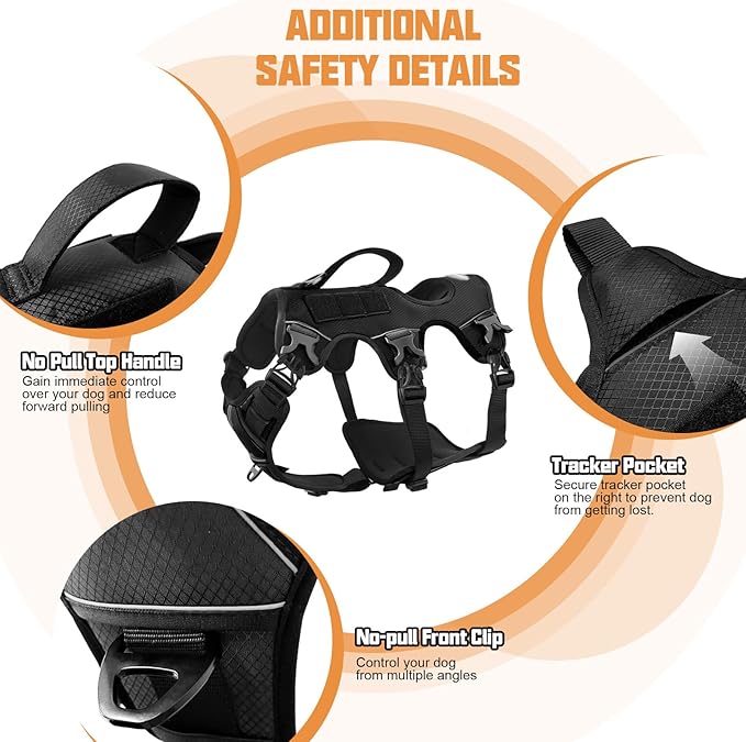 AUROTH Dog Harness, Escape Proof Dog Harness for Large Dogs, No Pull Dog Harness with Lift Handle, Soft Padded Reflective Adjustable Dog Vest Harness, Large Dog Harness for Walking Hiking Training
