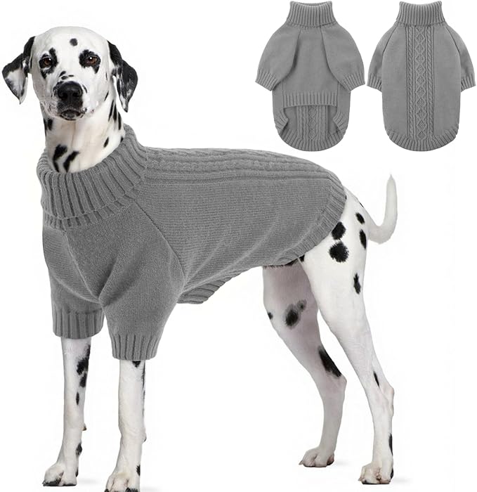 SAWMONG Dog Sweater for Large Dogs, Turtleneck Knitted Pullover Sweater Sweatshirt, Classic Winter Warm Pet Sweater for Boy Girl Pet Chihuahua, French Bulldog, Golden Retriever, Pug, Cat (Grey, XL)