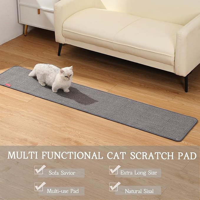 66.93x13.38x0.32 inch Thickened Cat Wall Scratcher Carpet, Cat Climbing Wall, Durable Cat Wall Furniture, Tall Cat Scratching Post, Wall Scratchers for Indoor Cats Sofa Protector (Grey-Velcro Strap)