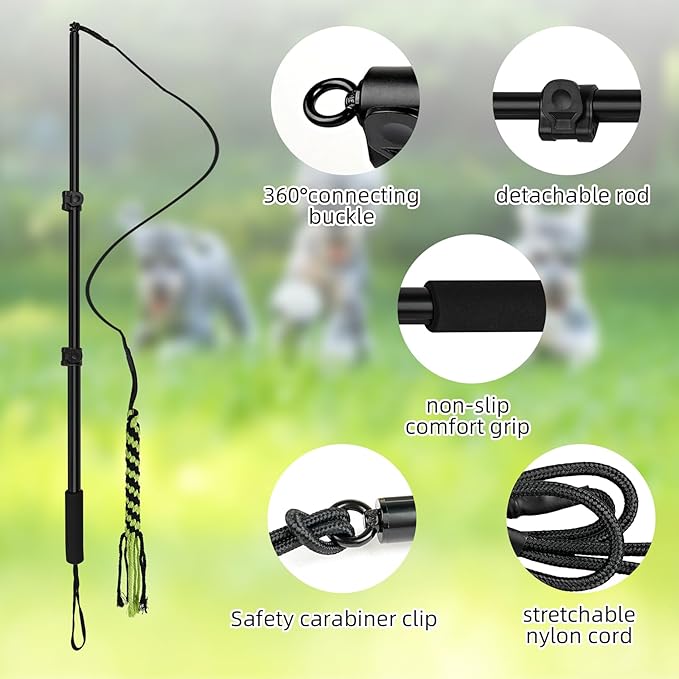 Flirt Pole for Dogs, Extendable Dog Flirt Pole with Detachable Interactive Toys Dog Teaser Wand with Lure Chewing Toy for Outdoor Exercise & Training Interactive Toys for Large Medium Small Dogs