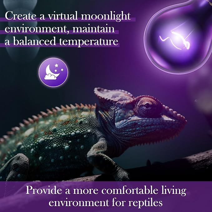 Retisee 4 Pack 50W Reptile Night Heat Lamp Simulate Moonlight Heat Bulb Purple Lamp Reptile Night Heat Bulb for Dragon Bearded Snake Lizard Turtle Chameleon Amphibians